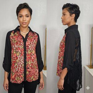 NEW Deco Button Down Long Back Lace Blouse - Size Small